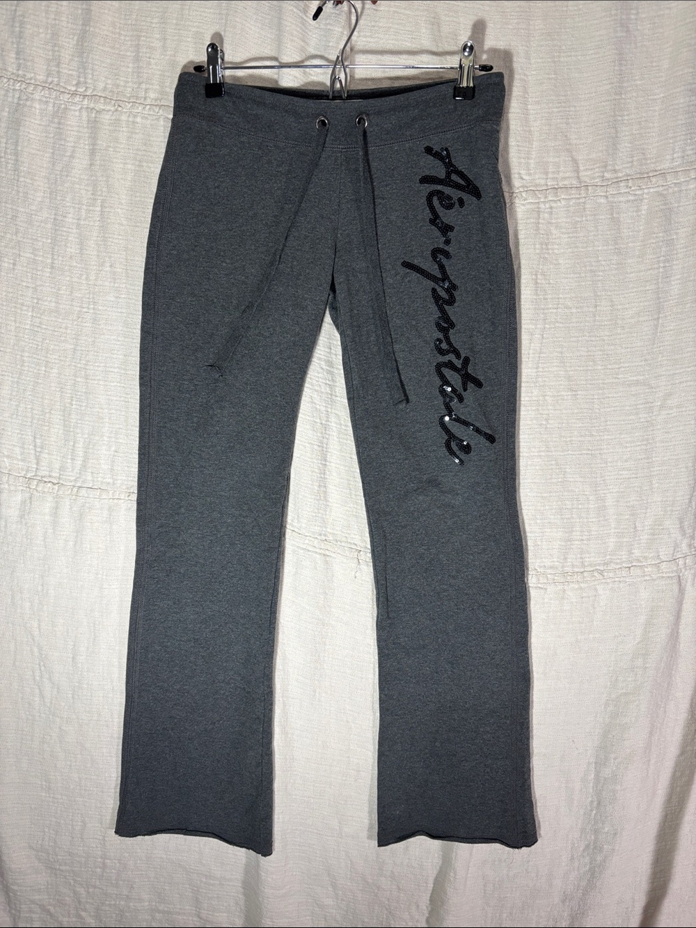 Aeropostale Y2K Heathered Grey Fit & Flare Low Rise Lounge Pants Size S Sequins - Picture 1 of 7